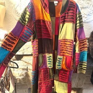 NWOT greater good network Colorful Cotton hooded duster Jacket XXL Nepal plus